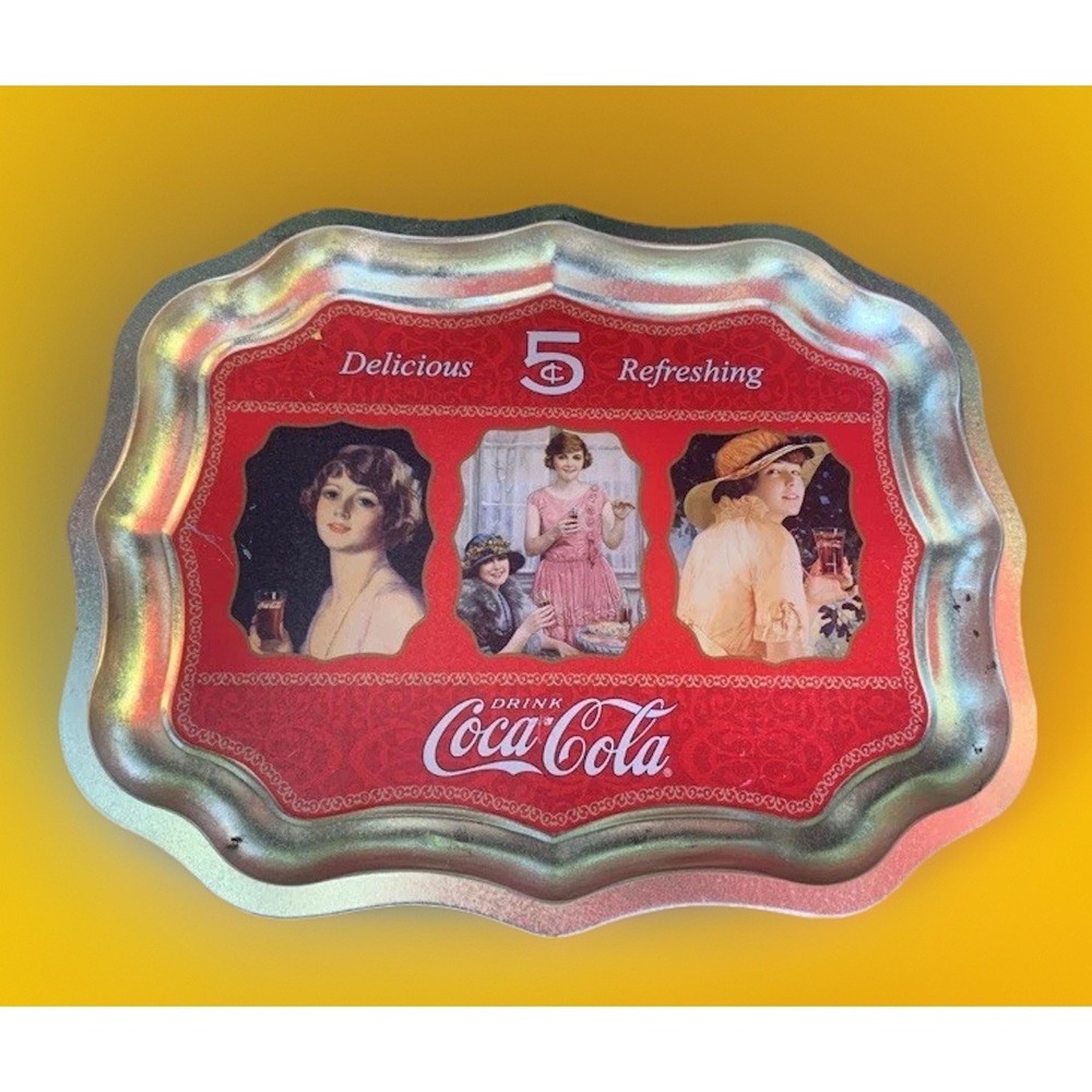 COCA COLA Tray DRINK 5‎ Cents REFRESHING COKE Bottle Lady Tin Box Co RARE